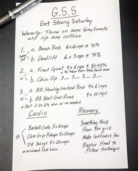 Pen and paper strength - re: Pen and Paper Strength App Posted by JL on 2/19/24 at 1:22 pm to LSUfan20005 First day of Hoodie in the books. Added in dumbbell lunges as a superset with the skull crushers and leg press in as a superset with the tricep pushdowns.